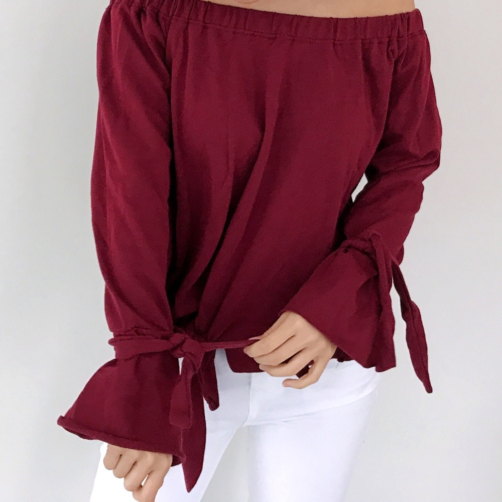 Madelyn - Red Off The Shoulder Long Sleeve - Picture 2 of 5